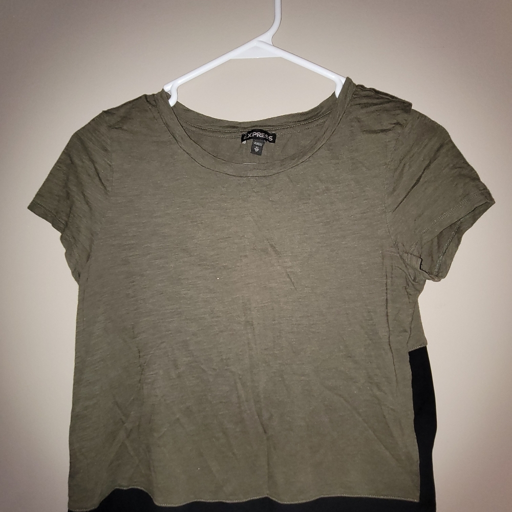 Express colorblock Green + Black chiffon T-Shirt